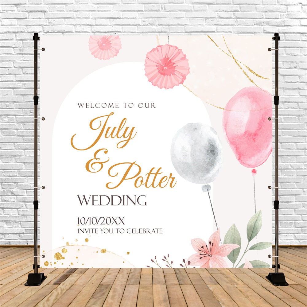 Wedding Backdrop Ideas Pink Floral Balloon Personalized Backdrop BRP5-164