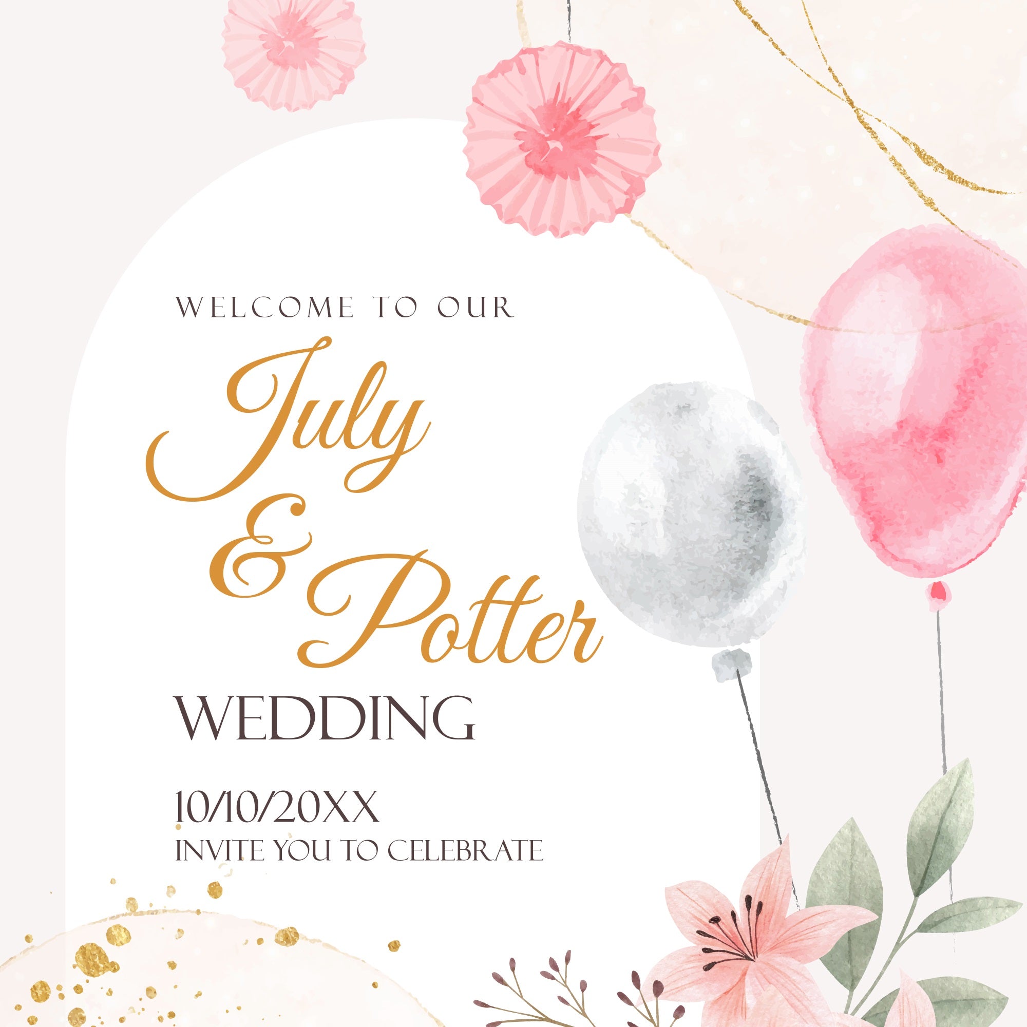 Wedding Backdrop Ideas Pink Floral Balloon Personalized Backdrop BRP5-164