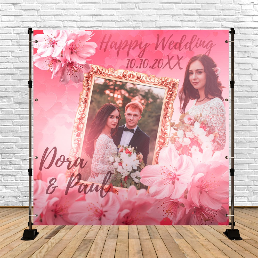Backdrops For Weddings Pink Sakura Frame Custom Backdrop BRP5-167