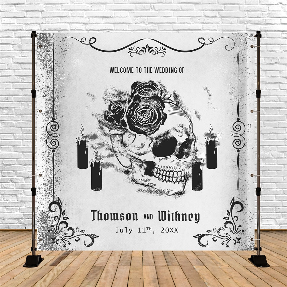 Wedding Photo Backdrop Gothic Skull Rose Custom Backdrop BRP5-193