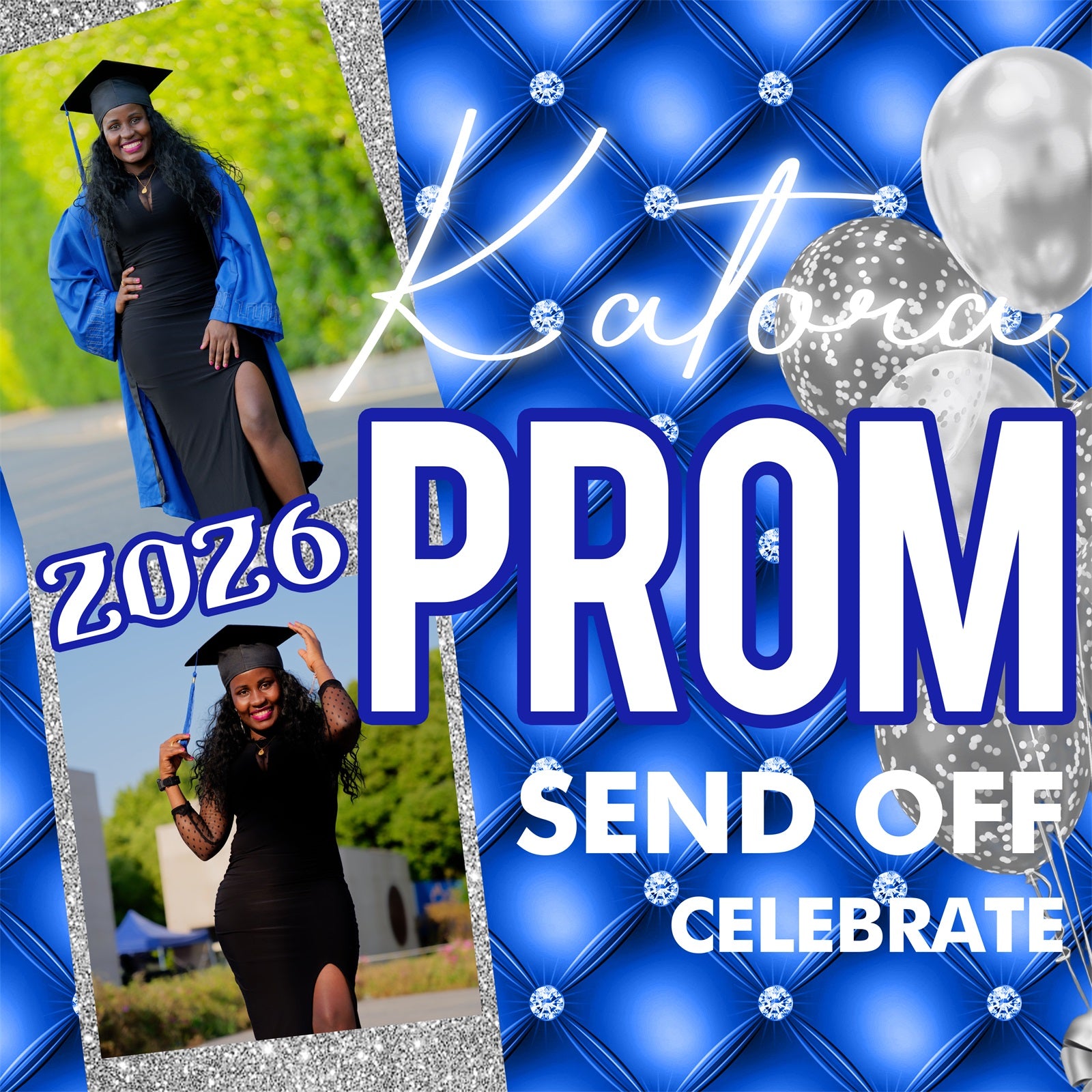 Prom Backdrop Royal Blue Balloons Personalized Party Graduation Backdrop BRP5-217