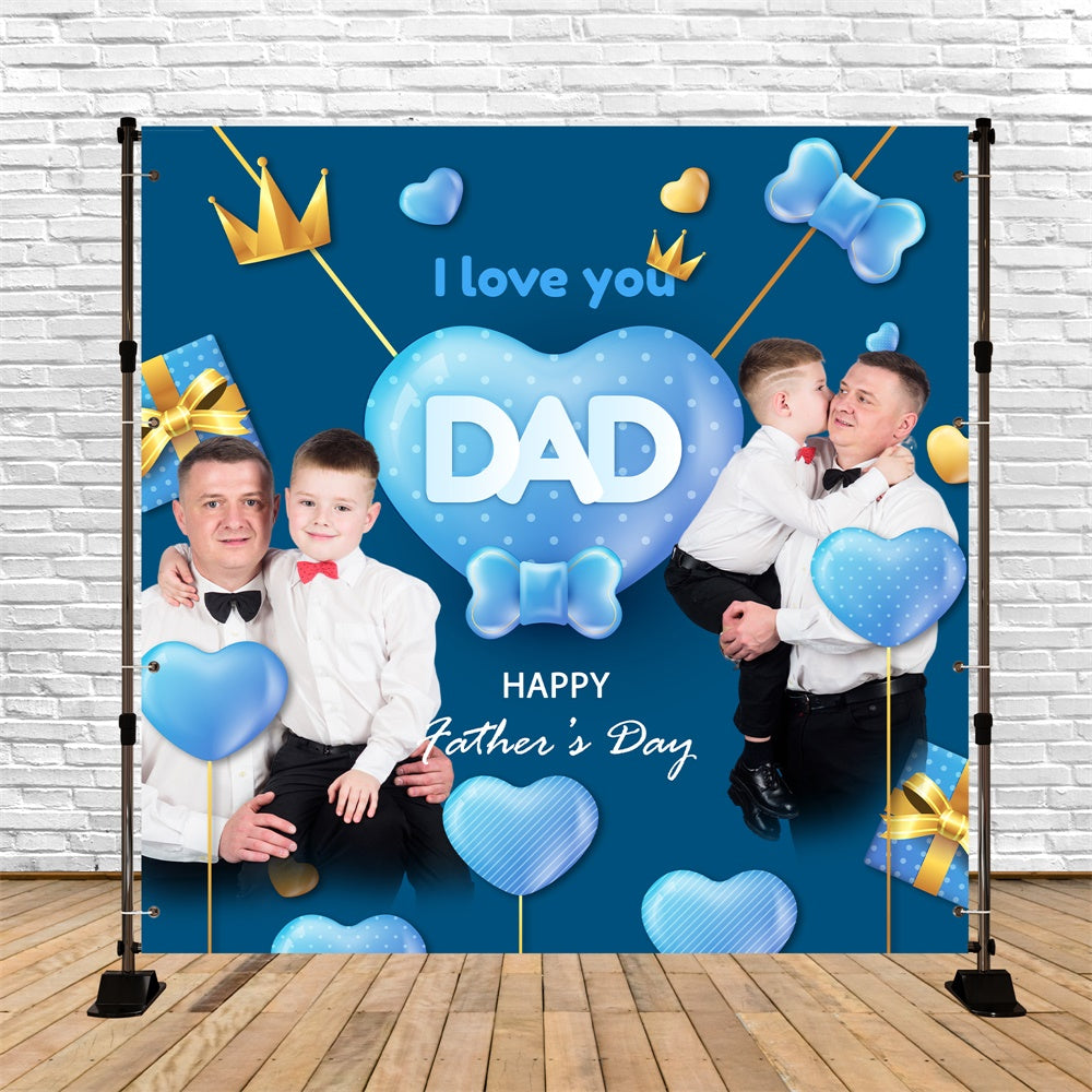 Happy Fathers Day Backdrop Blue Heart Balloons Custom Backdrop BRP5-51