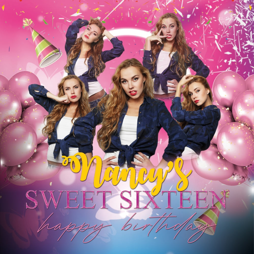 Customized Backdrop For Birthday Sweet 16 Glam Balloons Backdrop BRP5-77