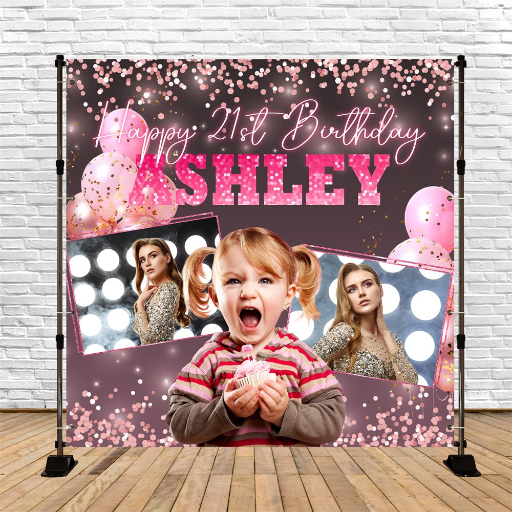 21st Birthday Backdrop Pink Confetti Sparkle Custom Backdrop BRP5-80