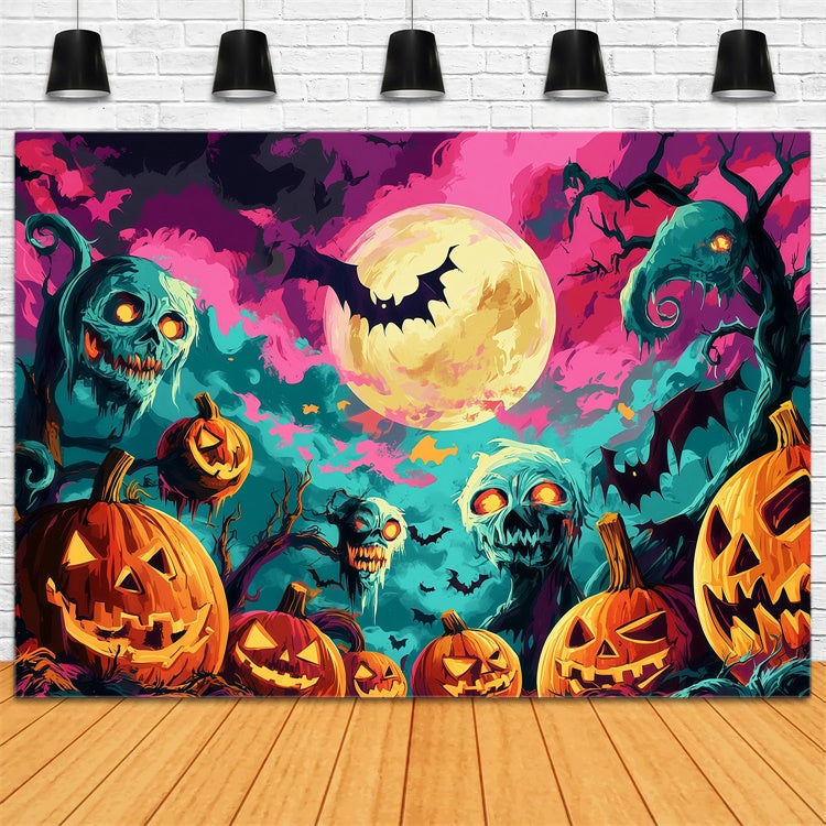 Spooky Halloween Backdrop Nightmare Pumpkin Patch Backdrop BRP57-102