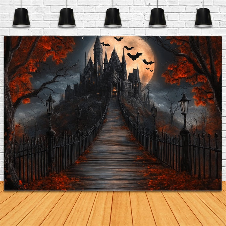 Halloween Moon Backdrop Moonlit Path Haunted Castle Backdrop BRP57-106