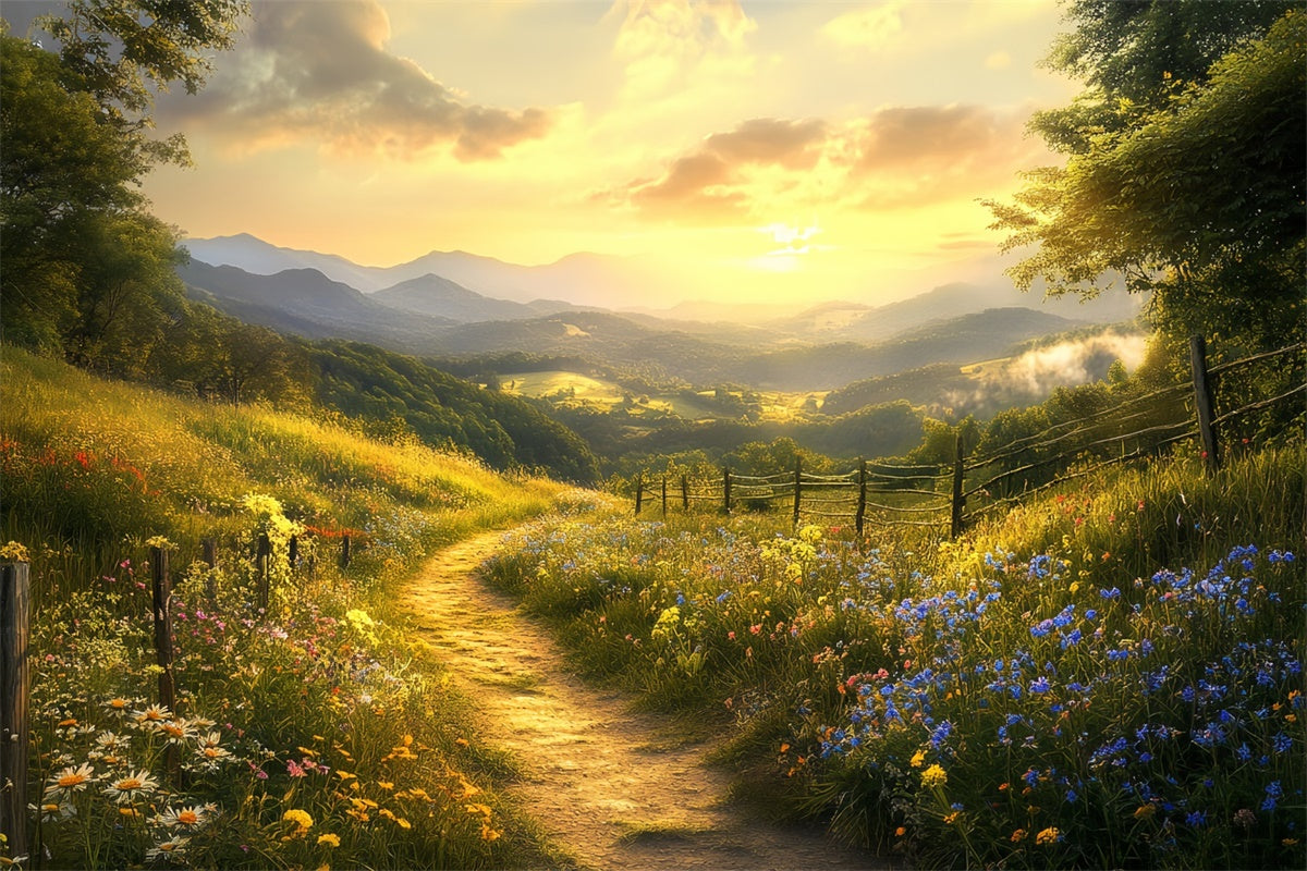 Sunset Backdrop Peaceful Meadow Path Autumn Backdrops BRP57-169