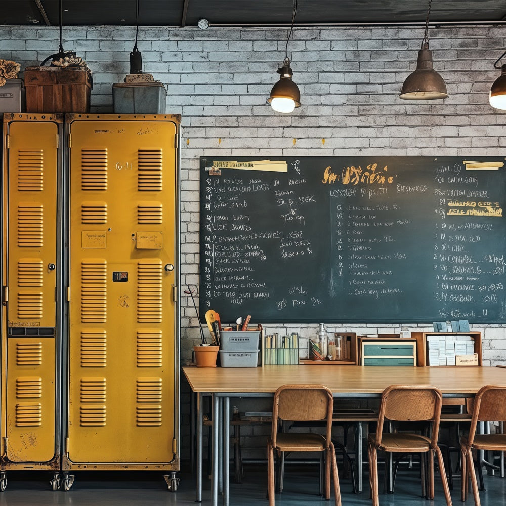 School Classroom Backdrop Rustic Yellow Locker Backdrop BRP57-17