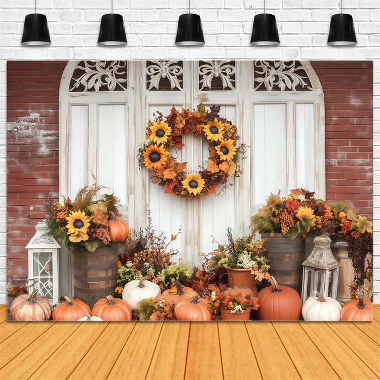 Fall Photo Backdrop Sunflower Wreath Porch Backdrop BRP57-188