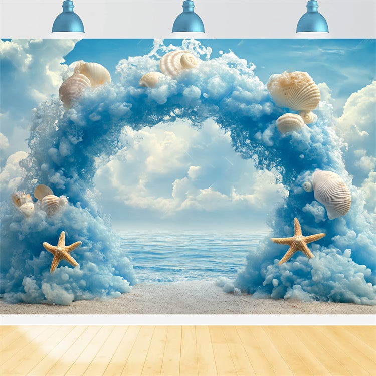 Cloudy Sky Backdrop Ocean Shell Archway Backdrop BRP57-223