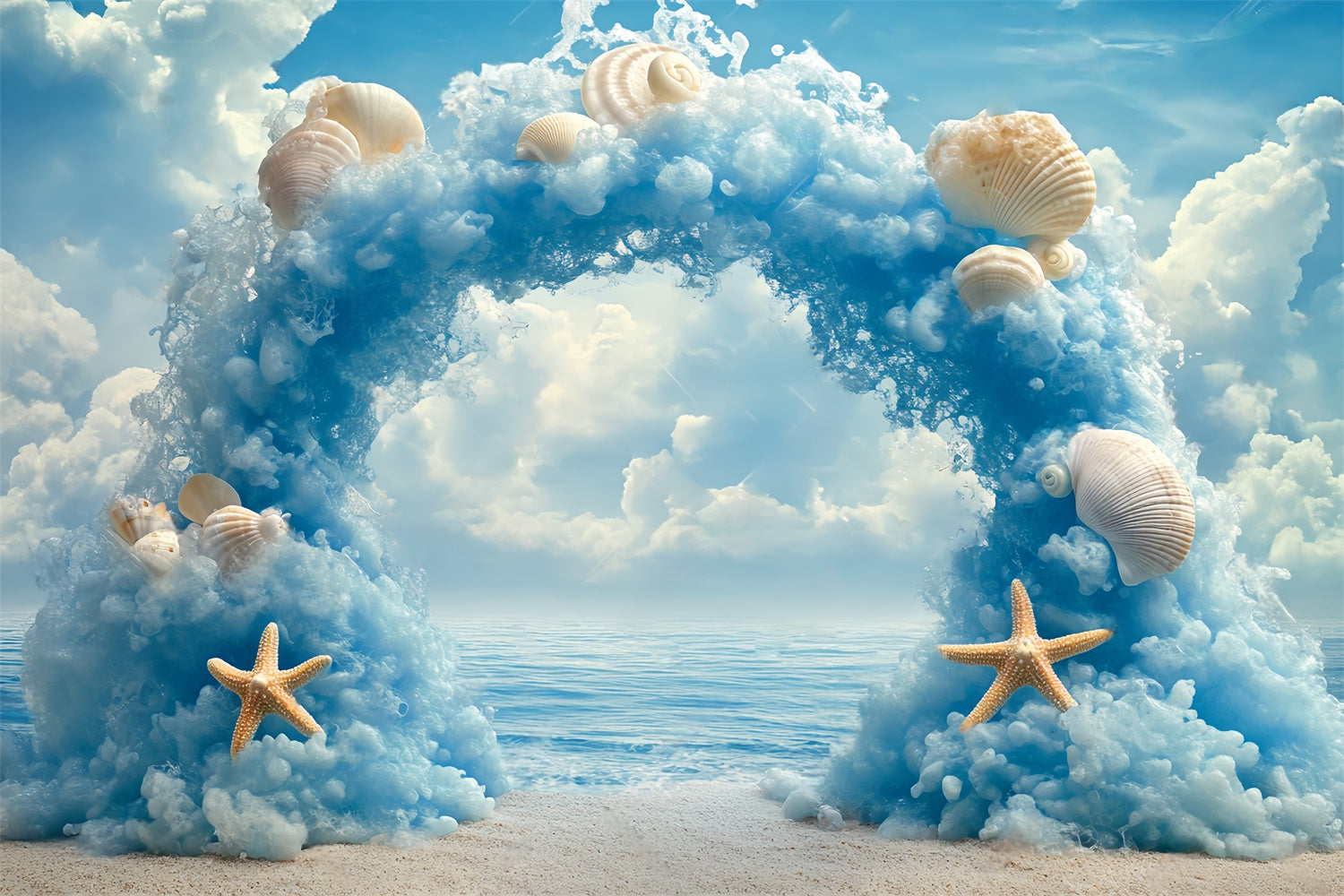 Cloudy Sky Backdrop Ocean Shell Archway Backdrop BRP57-223