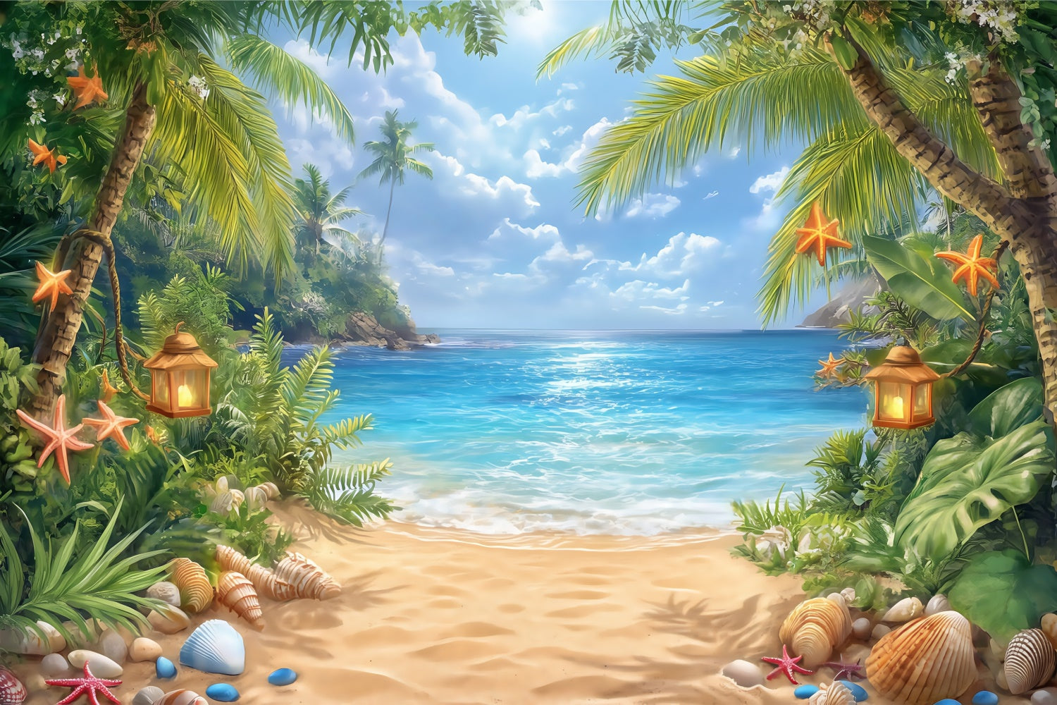 Sky Backdrop For Photography Palm Breeze Beach Backdrop BRP57-227