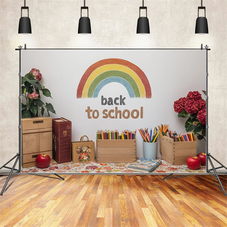 School Picture Backdrop Rustic Rainbow Welcome Backdrop BRP57-29