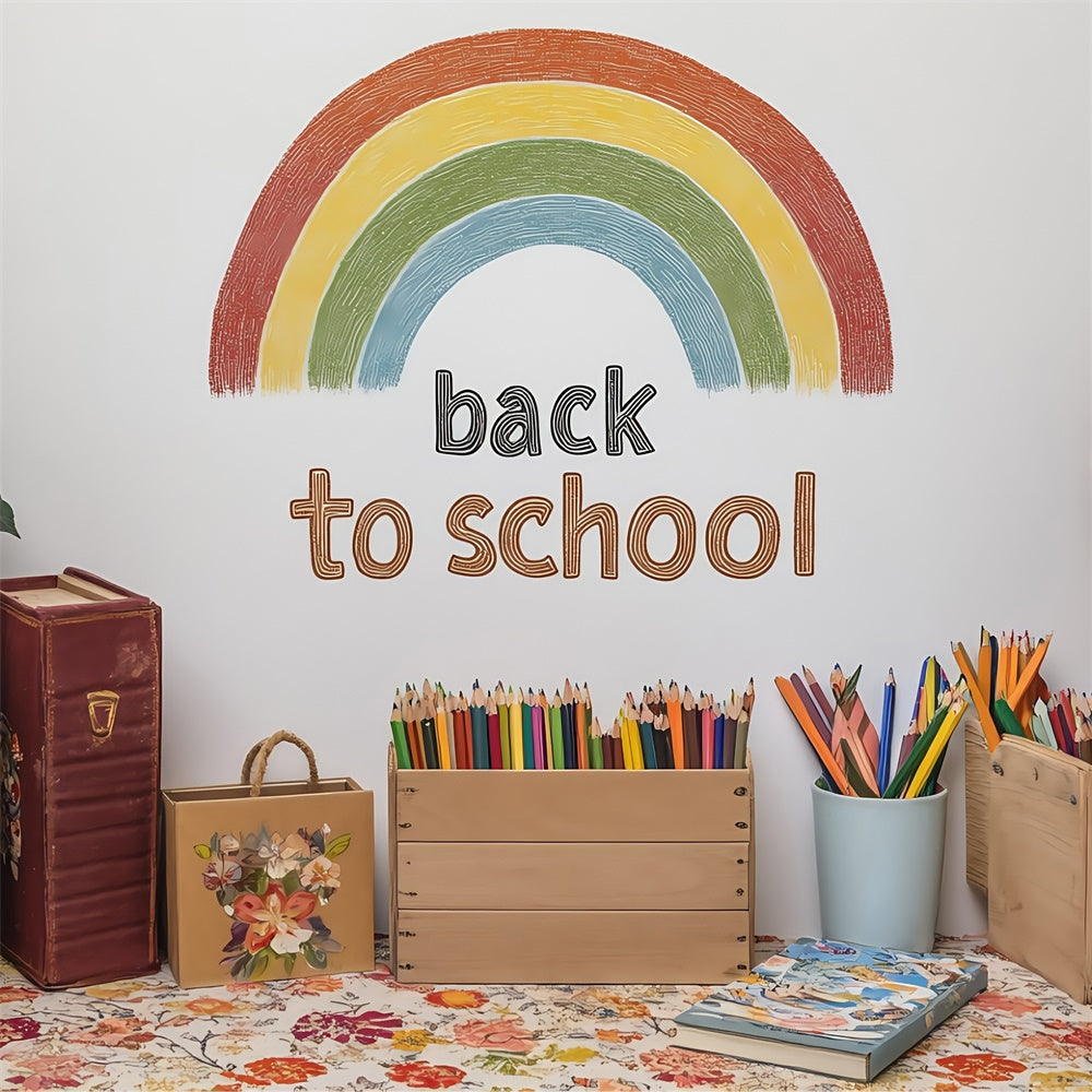 School Picture Backdrop Rustic Rainbow Welcome Backdrop BRP57-29