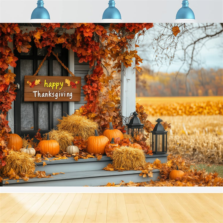 Thanksgiving Day Backdrop Front Door Autumn Leaves Backdrop BRP57-332