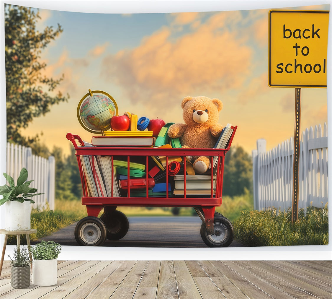 Back To School Photo Backdrop Books Bear Sunset Backdrop BRP57-35