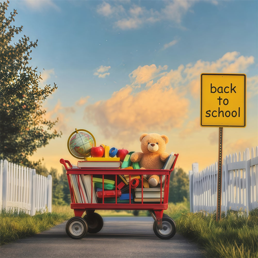 Back To School Photo Backdrop Books Bear Sunset Backdrop BRP57-35