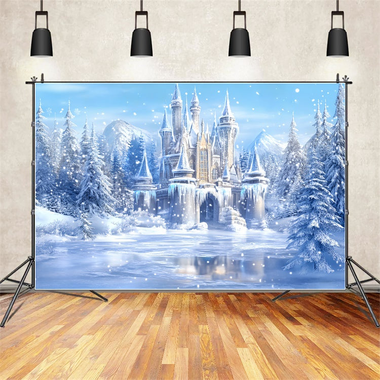 Winter Wonderland Backdrops Frozen Lake Castle Backdrop BRP57-373