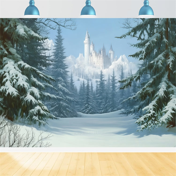 Winter Backdrop Photography Pines Snow Castle Backdrop BRP57-378