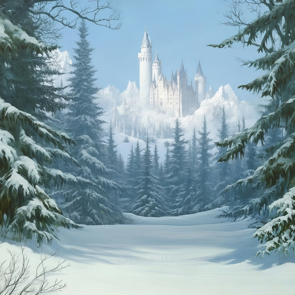 Winter Backdrop Photography Pines Snow Castle Backdrop BRP57-378
