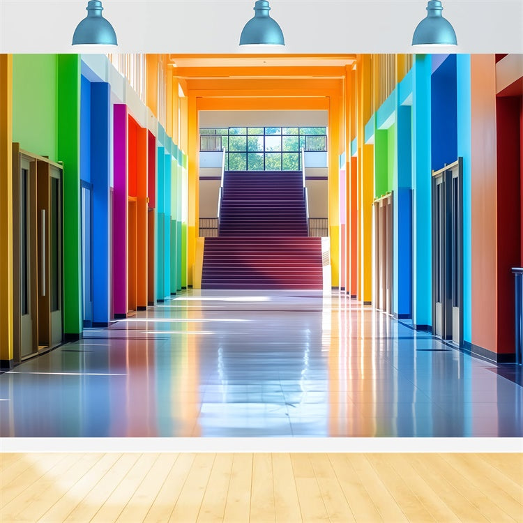 School Backdrop Rainbow Hallway Welcome Backdrop BRP57-45