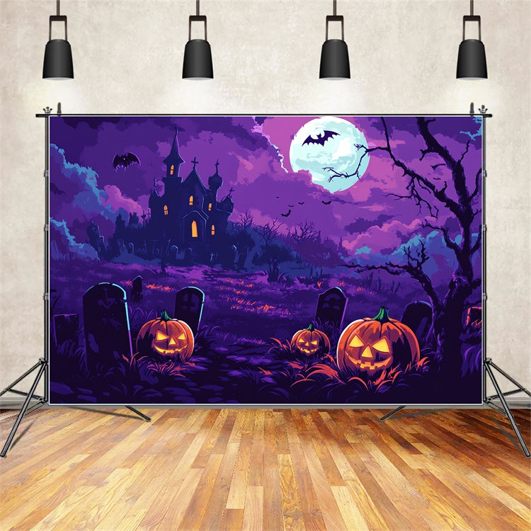 Scary Halloween Backdrop Moonlit Pumpkin Glow Backdrop BRP57-96