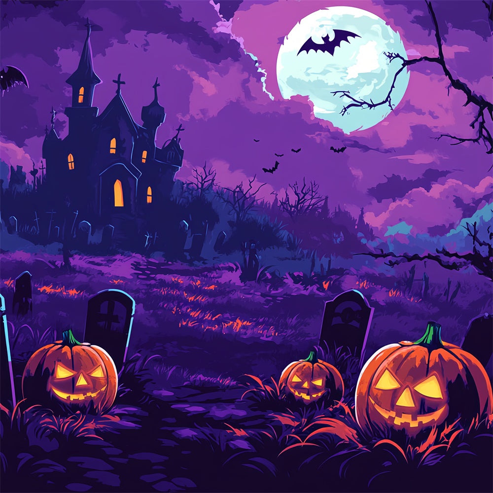 Scary Halloween Backdrop Moonlit Pumpkin Glow Backdrop BRP57-96