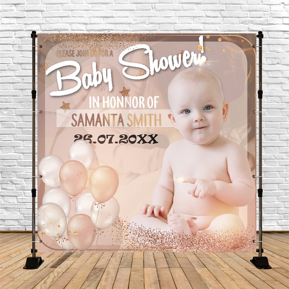 Custom Baby Shower Backdrop Elegant Glitter Balloon Backdrop BRP6-11