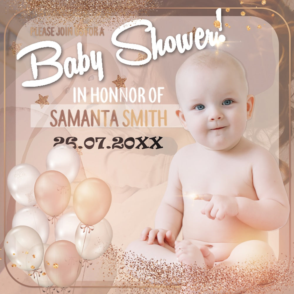 Custom Baby Shower Backdrop Elegant Glitter Balloon Backdrop BRP6-11