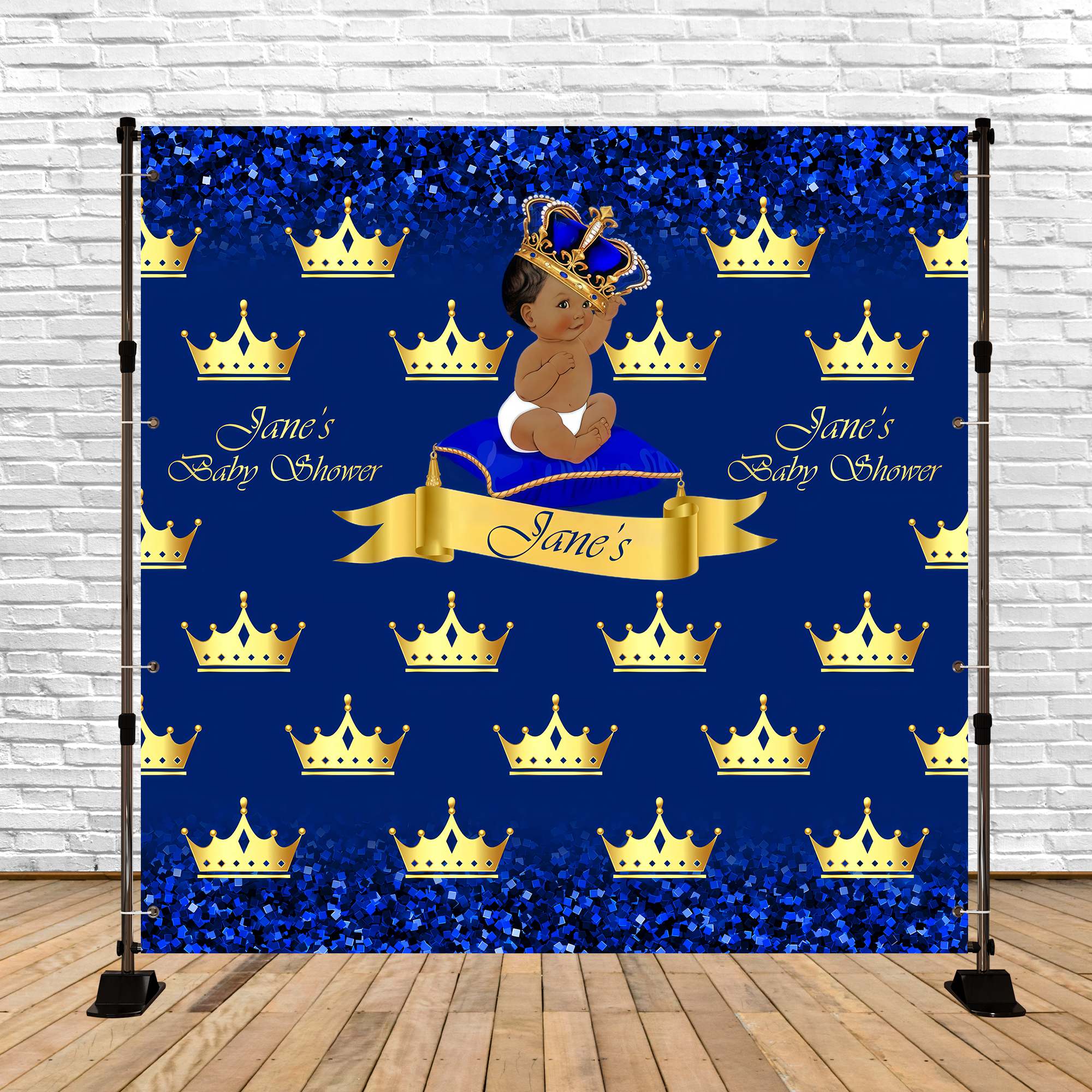 Baby Shower Backdrop Ideas Golden Crown Blue Custom Backdrop BRP6-13