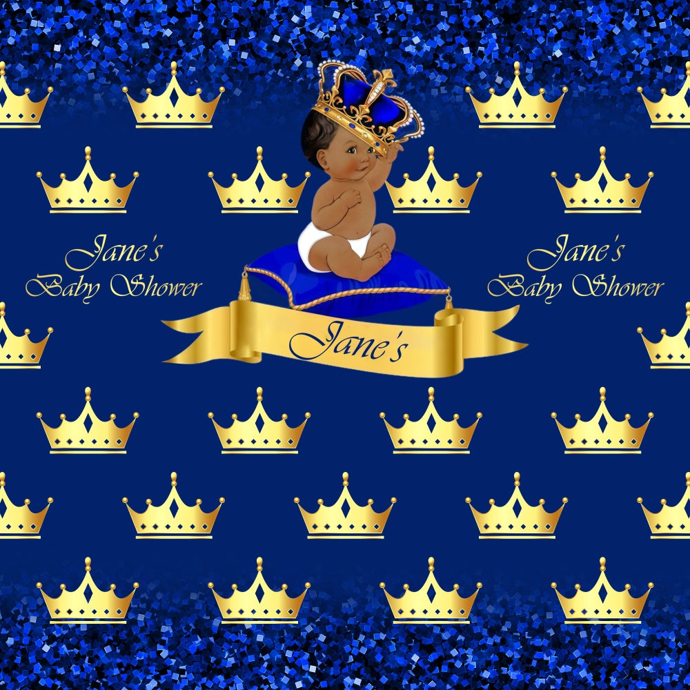 Baby Shower Backdrop Ideas Golden Crown Blue Custom Backdrop BRP6-13