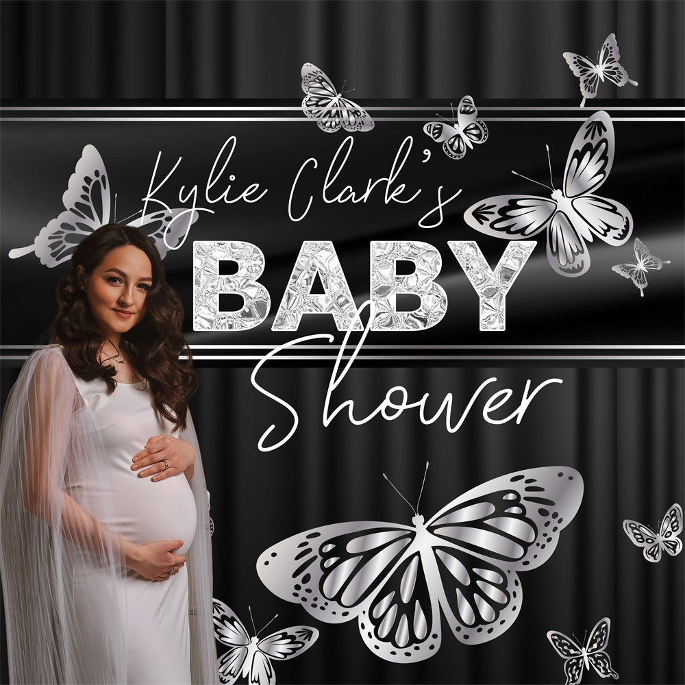 Custom Baby Shower Backdrop Silver Butterfly Elegance Backdrop BRP6-213