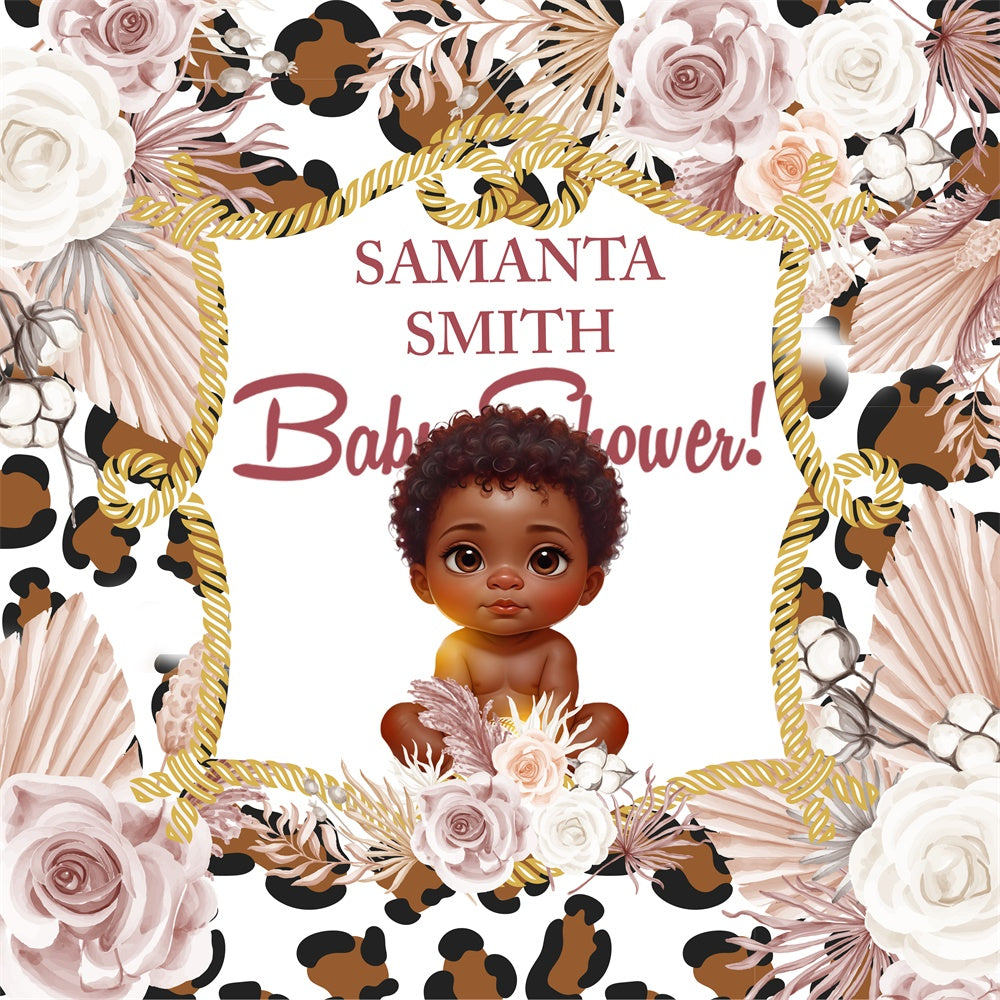 Backdrop For Baby Shower Leopard Bloom Personalized Backdrop BRP6-217