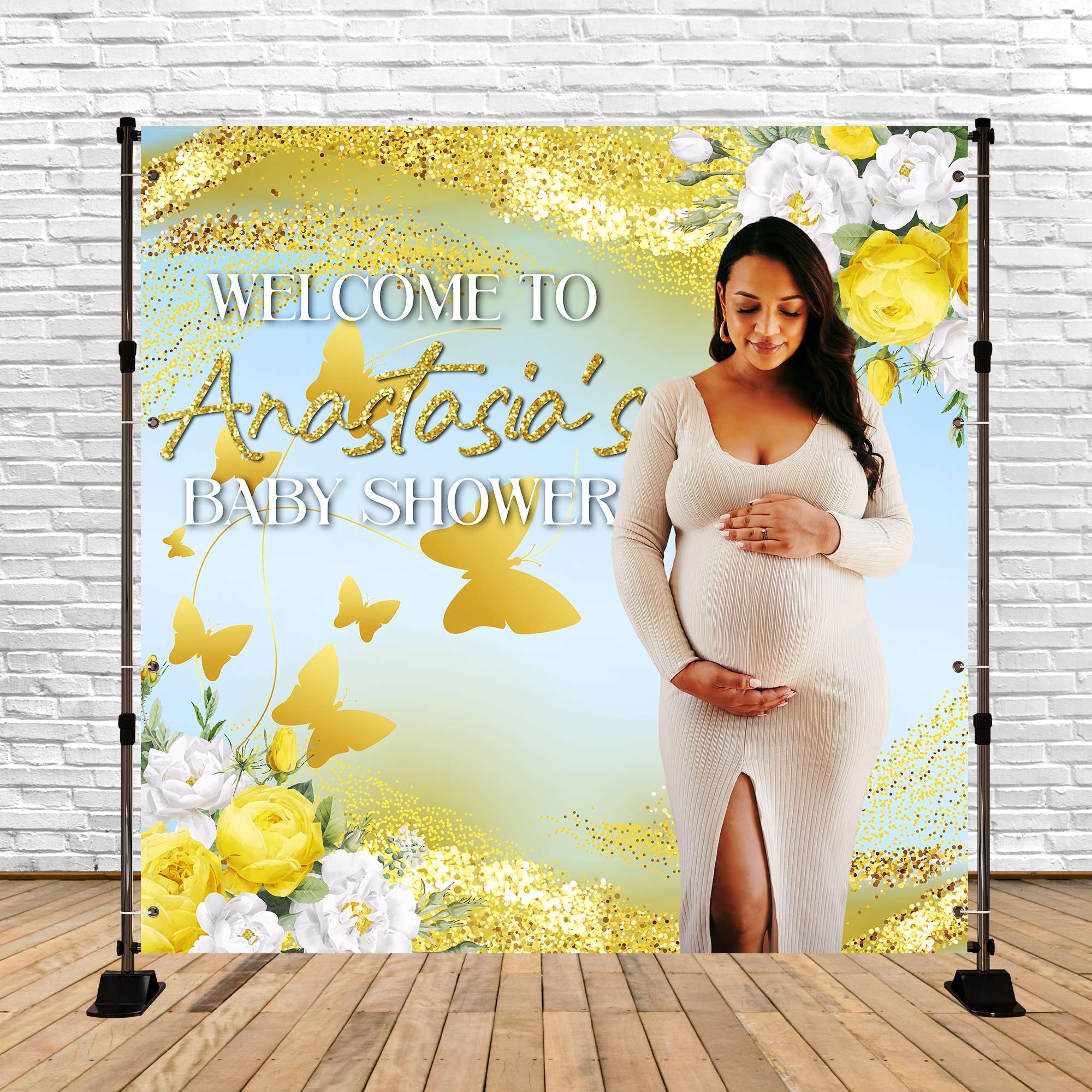 Custom Baby Shower Backdrop Golden Petals Elegance Backdrop BRP6-223