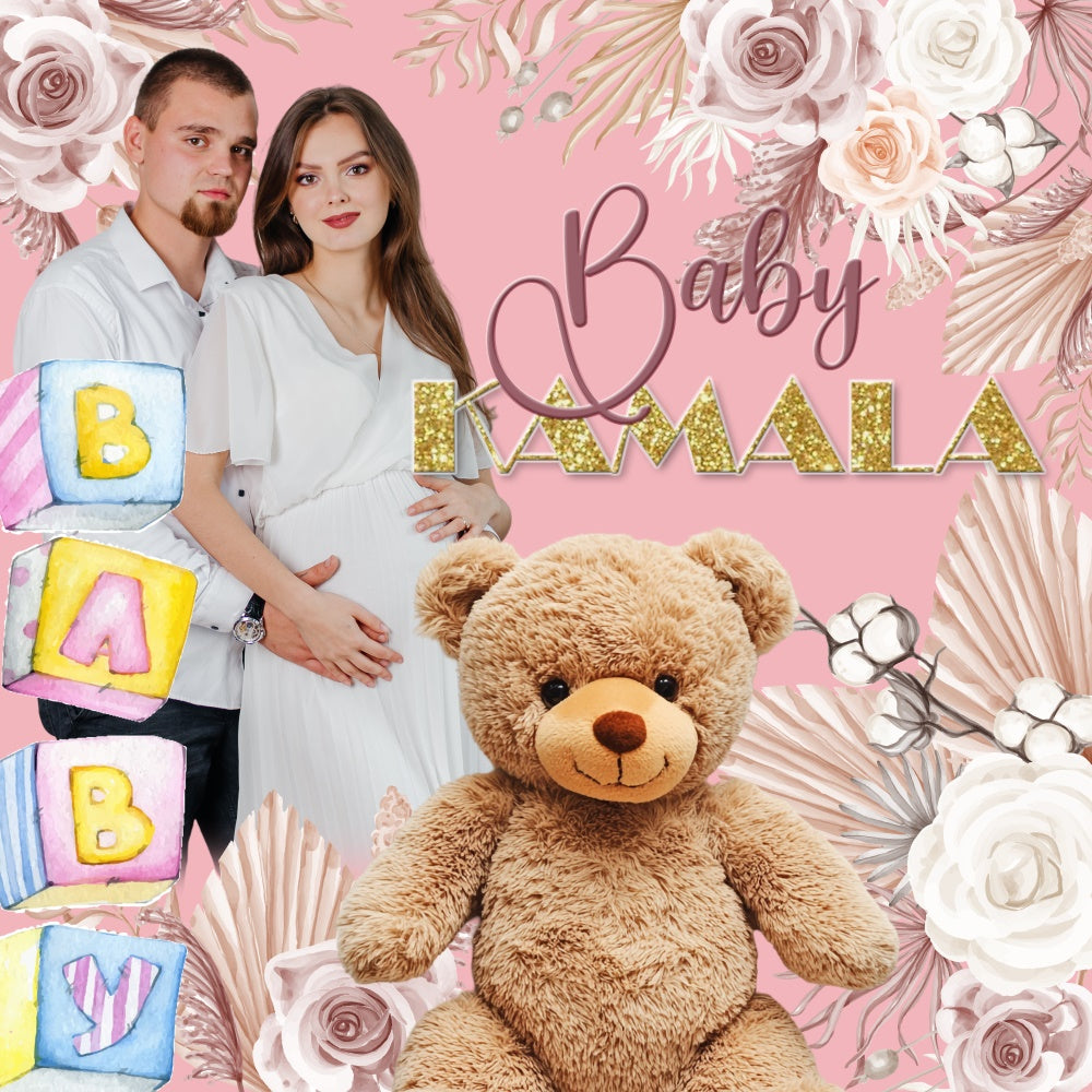 Baby Shower Backdrops Teddy Bear Floral Customized Backdrop BRP6-8