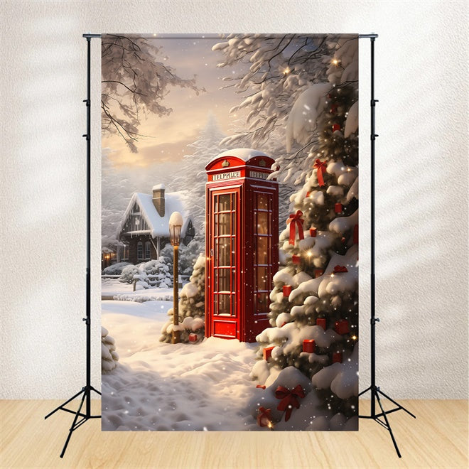 Christmas Red Telephone Booth Snow Backdrop BRP8-106