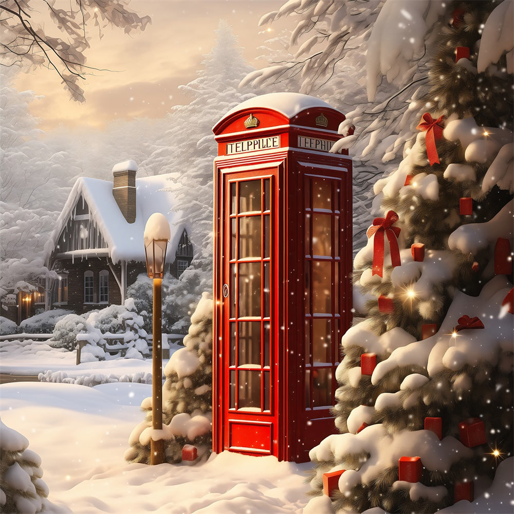 Christmas Red Telephone Booth Snow Backdrop BRP8-106
