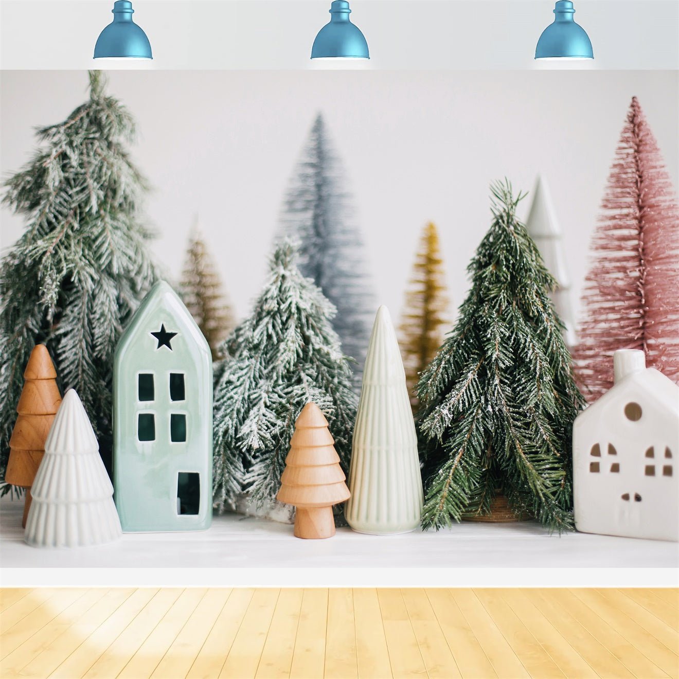 Minimalist Christmas Pines and Houses Backdrop BRP8-111