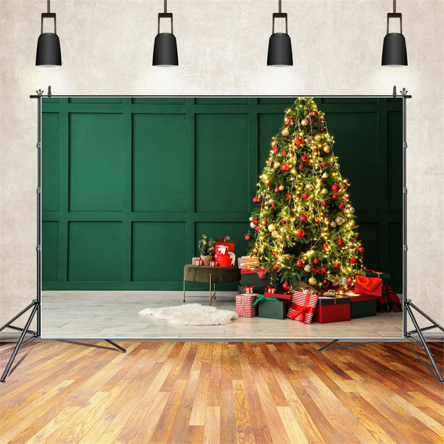 Elegant Christmas Tree Green Wall Backdrop BRP8-114