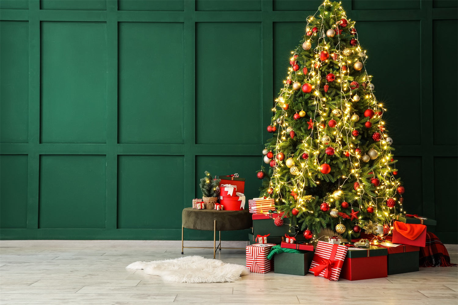 Elegant Christmas Tree Green Wall Backdrop BRP8-114