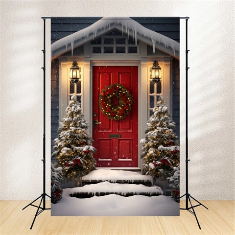 Christmas Red Door and Snowy Entryway Backdrop BRP8-132