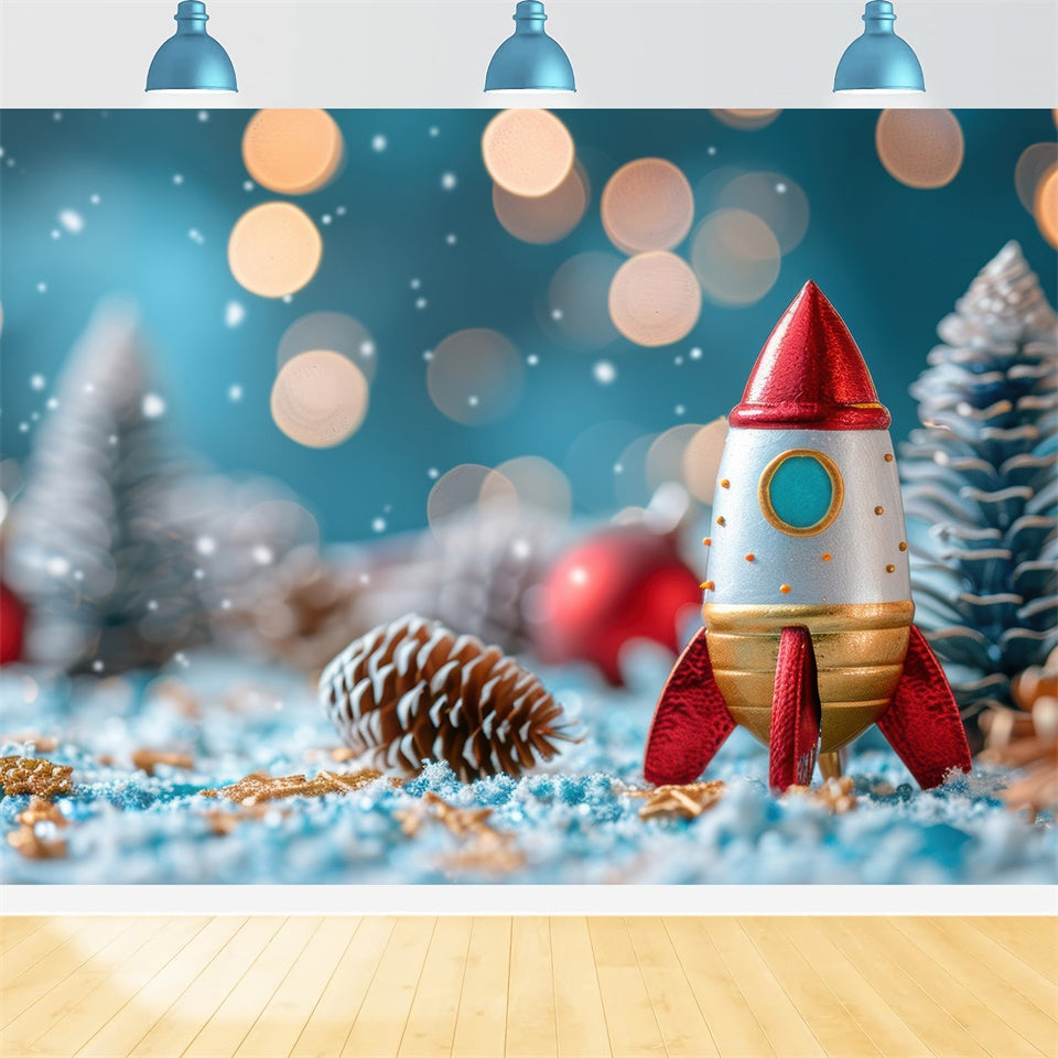 Sparkling Lights and Rocket Christmas Backdrop BRP8-145