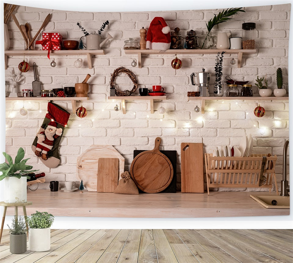 Christmas Santa Hat Kitchen Decor Backdrop BRP8-156