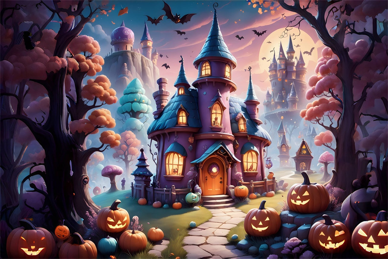 Halloween Mystical Witch���s Manor with Pumpkins Backdrop BRP8-208