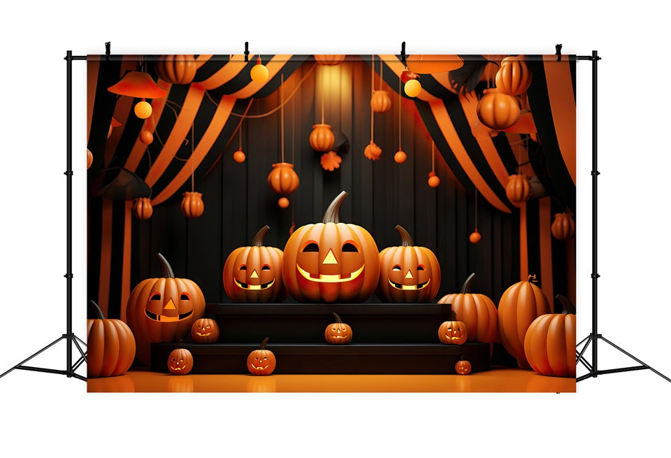 Glow and Smiling Pumpkins Halloween Stage Backdrop BRP8-214
