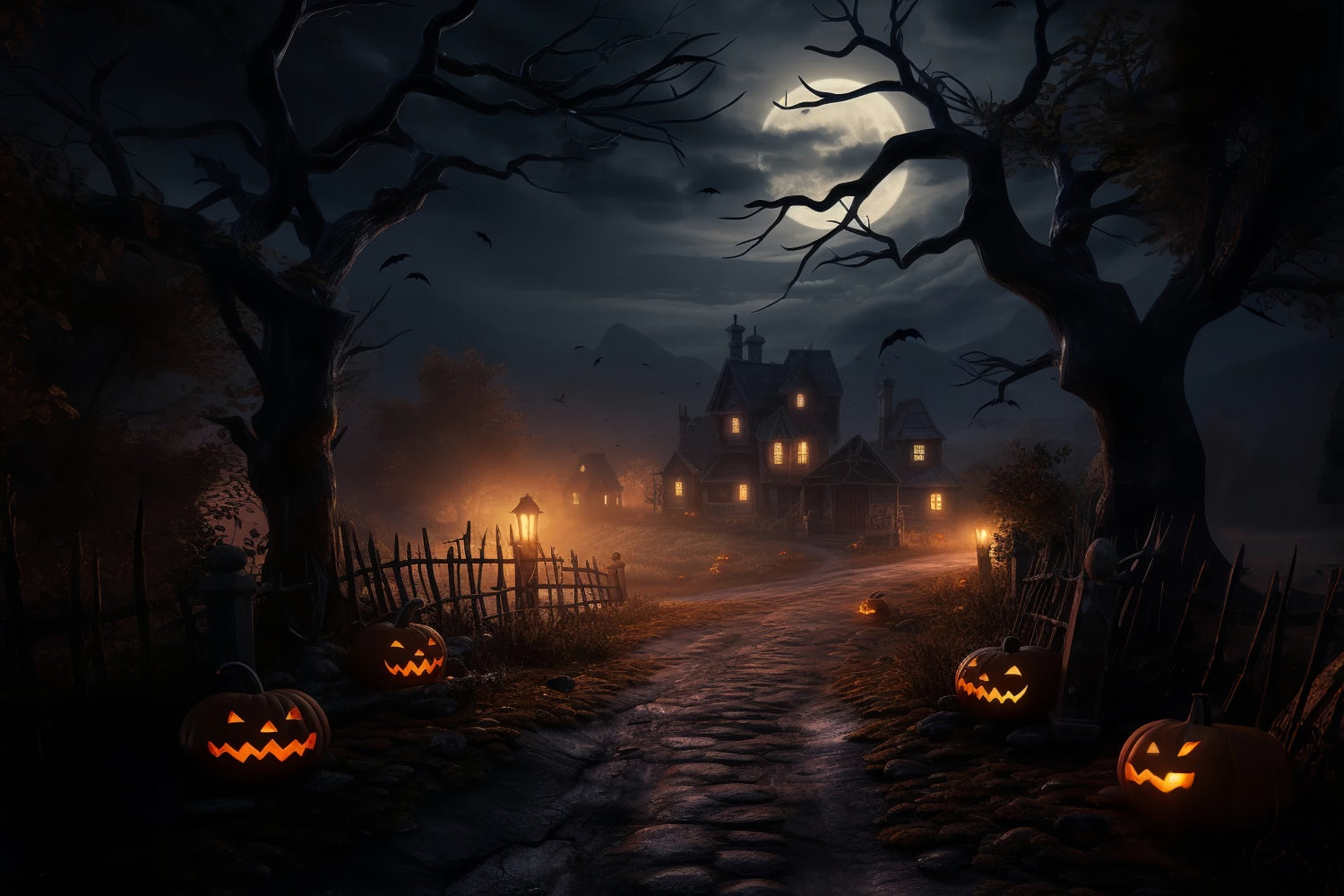 Gloomy Halloween Night Haunted House Backdrop BRP8-261