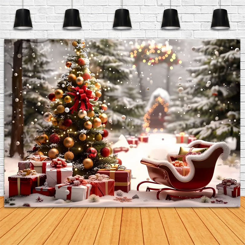 Christmas Tree by the Sleigh and Gifts Backdrop BRP8-48