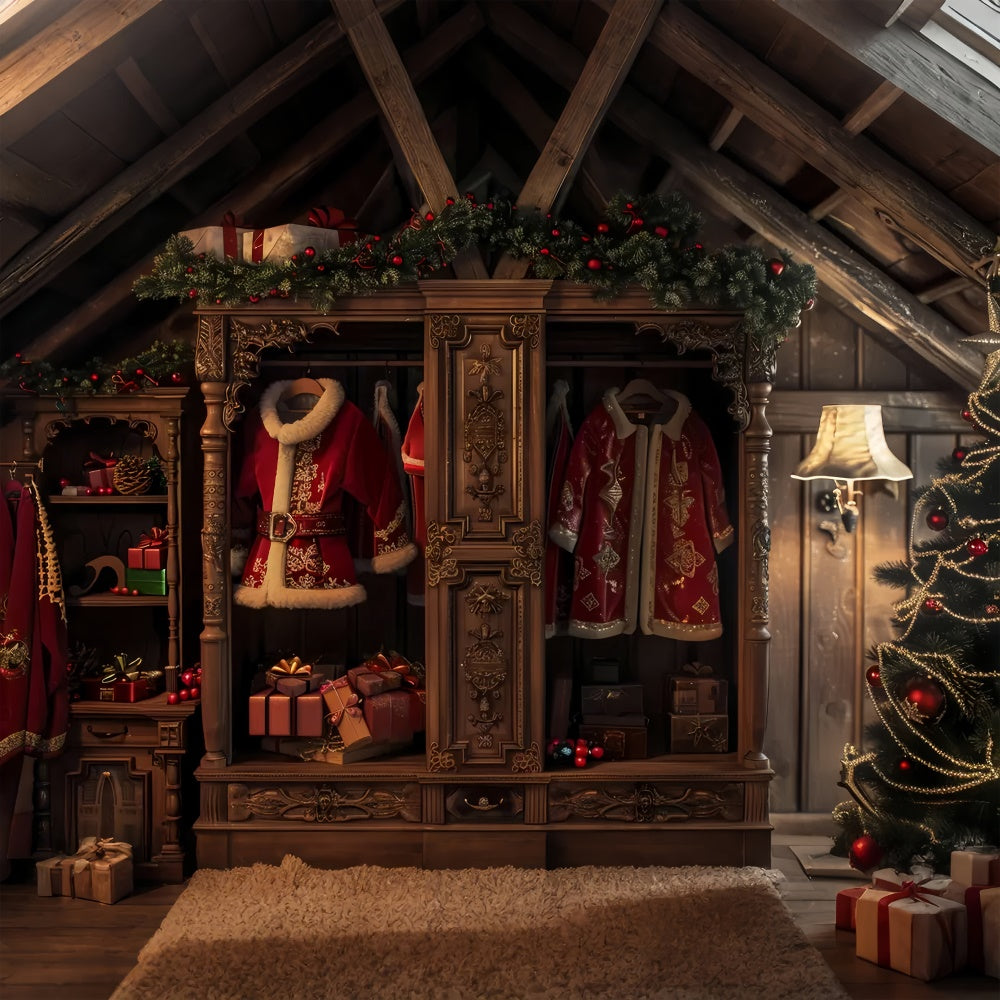 Santa’s Wardrobe and Gifts Christmas Backdrop BRP8-54