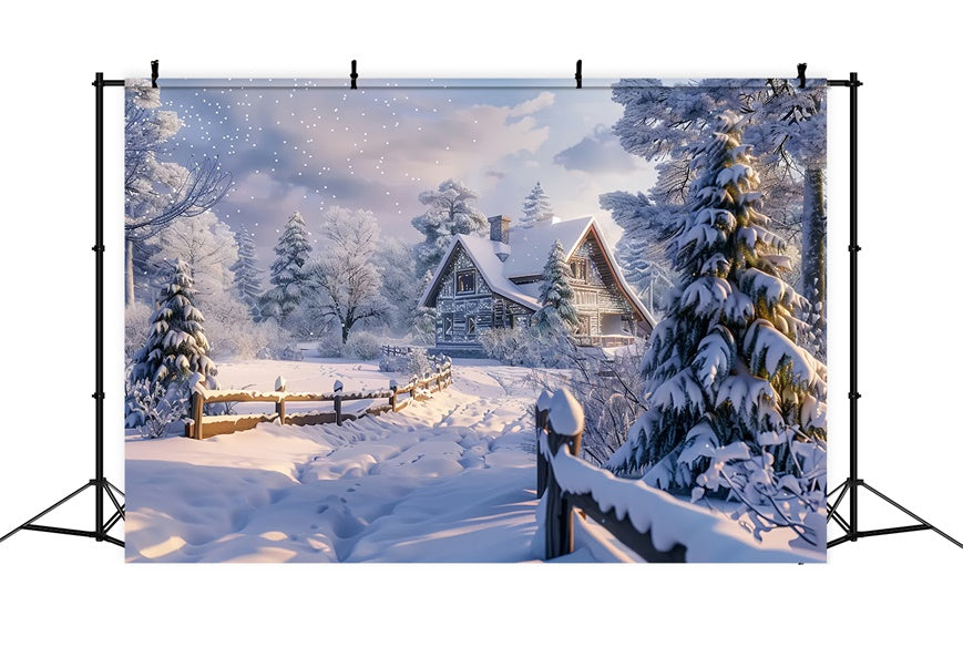 Snow-Covered Christmas Cabin in Forest Backdrop BRP8-63