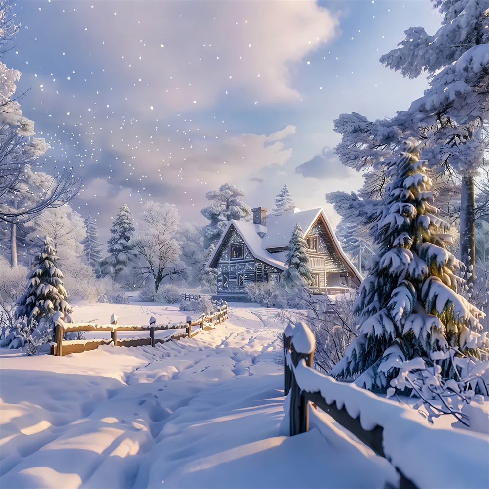 Snow-Covered Christmas Cabin in Forest Backdrop BRP8-63